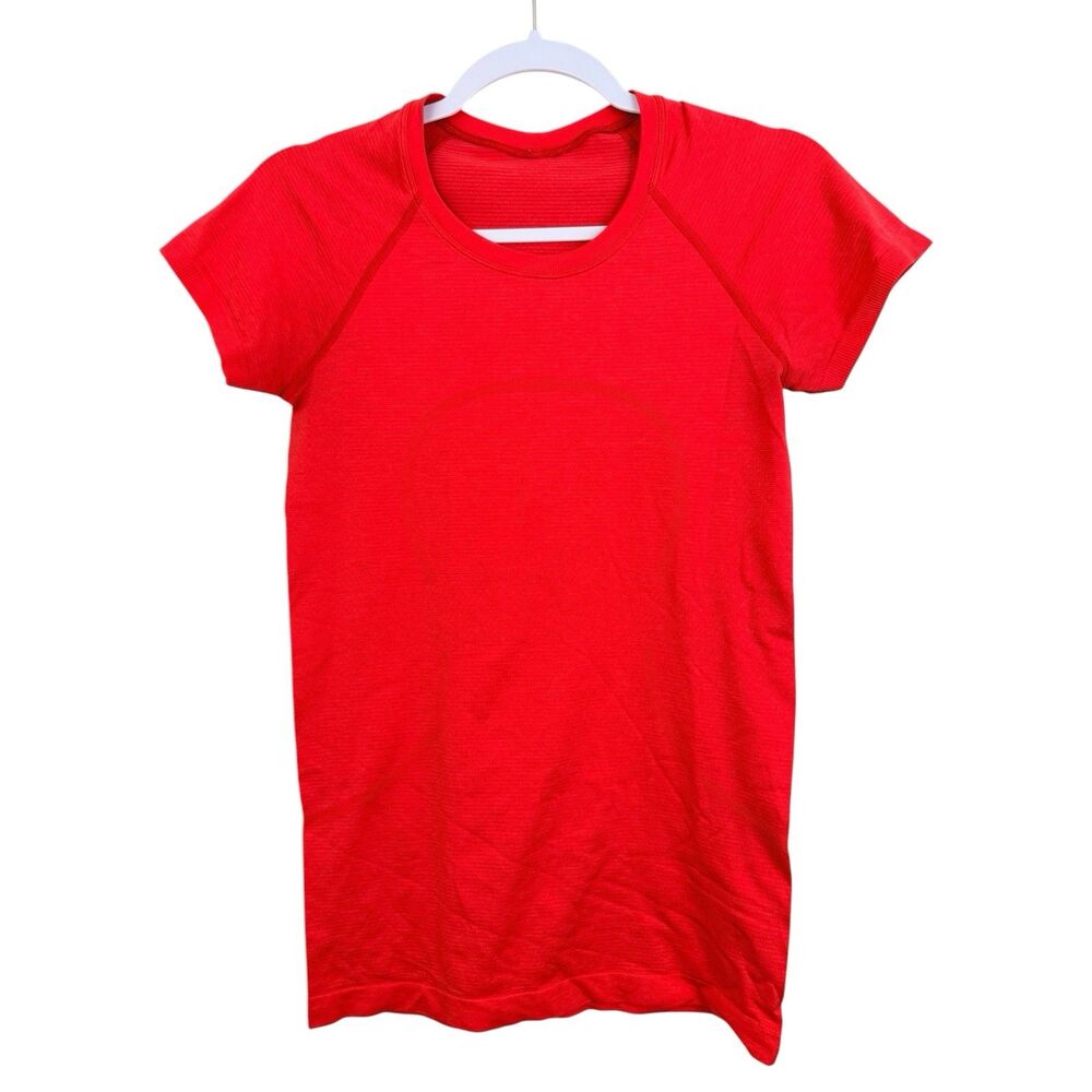 Lululemon Red Fitted Swiftly Tech Top Sz 6 Short Sleeves Full Length